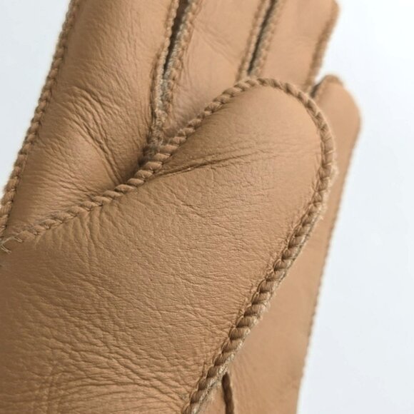 LAMO Women's 100% Premium Australian Sheepskin Leather Gloves White Stitch Sz M - Picture 6 of 11